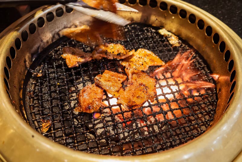 Japanese Beef Barbecue on Fire Charcoal Grill Stock Photo Image of