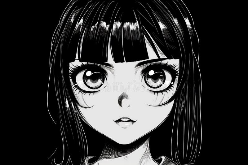Anime Poster. Kawaii Winking School Girl Face With Big Eyes In