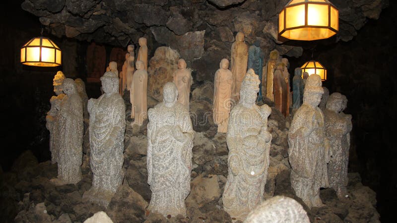 Japanese Boeddha statues in cave of Kosanji Temple in Japan