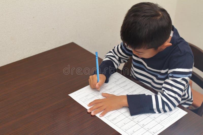 Japanese Boy Doing Homework Stock Photo Image of grader, copy 102637140