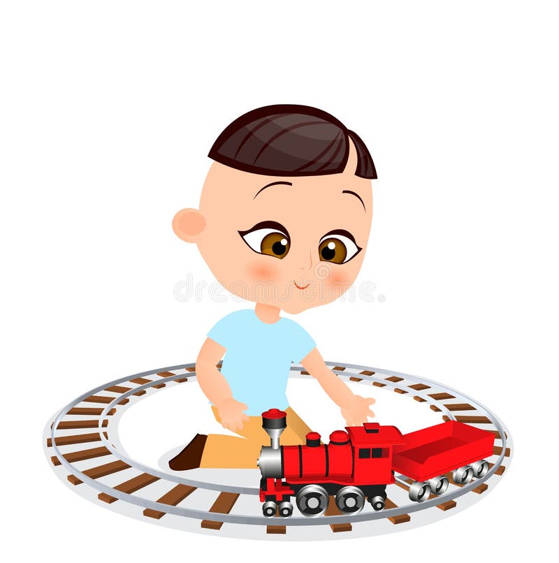 Japanese Boy with Toy Train. Boy Playing with Train. Vector Illustration  Eps 10 Isolated on White Background. Flat Cartoon Style. Stock Vector -  Illustration of cheerful, chinese: 85745862