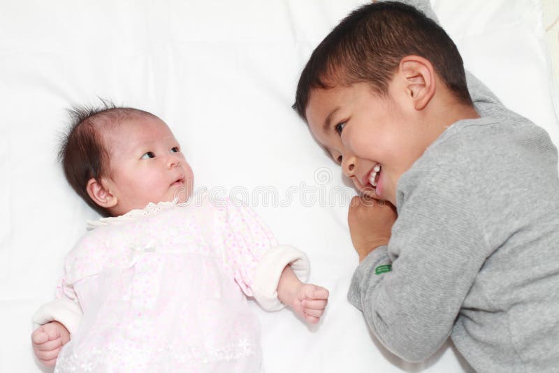 Japanese Brother and Sister Stock Image - Image of baby, girl: 83353689