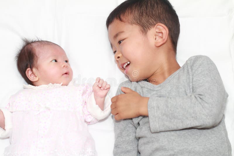 Japanese Brother and Sister Stock Photo - Image of white, child: 83353734