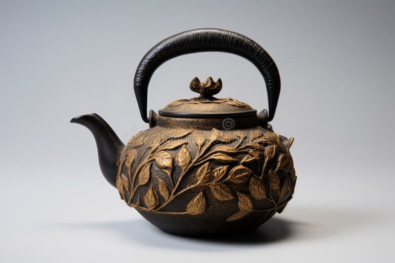 Japanese Cast Iron Teapot with Tea Leaves Stock Image Image of