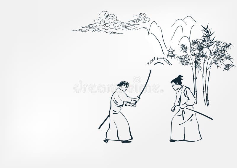 illustration vector graphic of Samurai training at night on a full