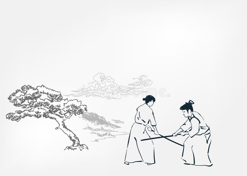 illustration vector graphic of Samurai training at night on a full