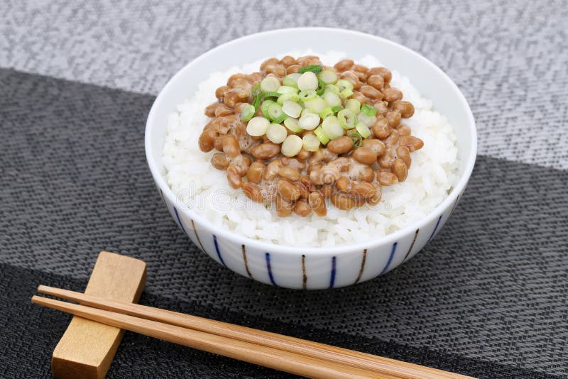 Japanese Cooked White Rice with Natto Stock Photo Image of chopsticks