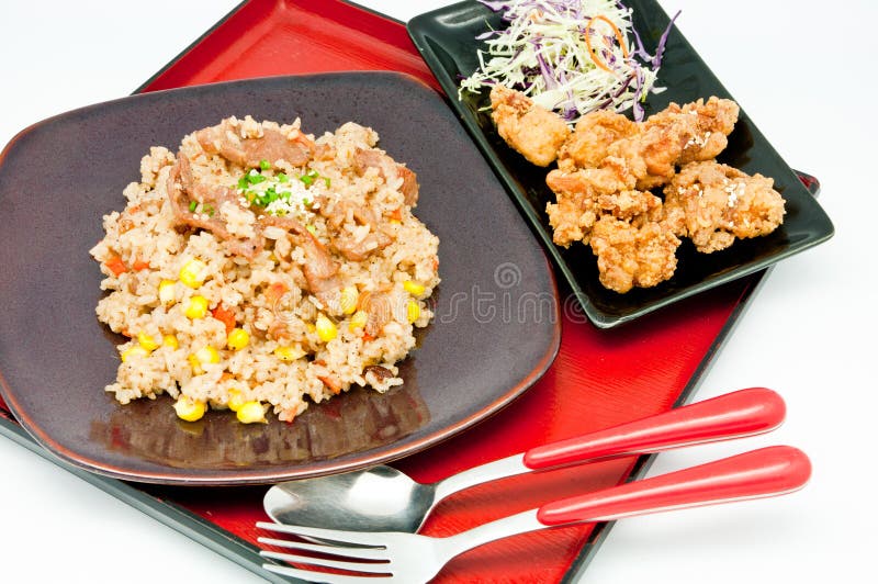 Japanese Cuisine -fried Rice Teriyaki Pork Stock Photo - Image of nasi
