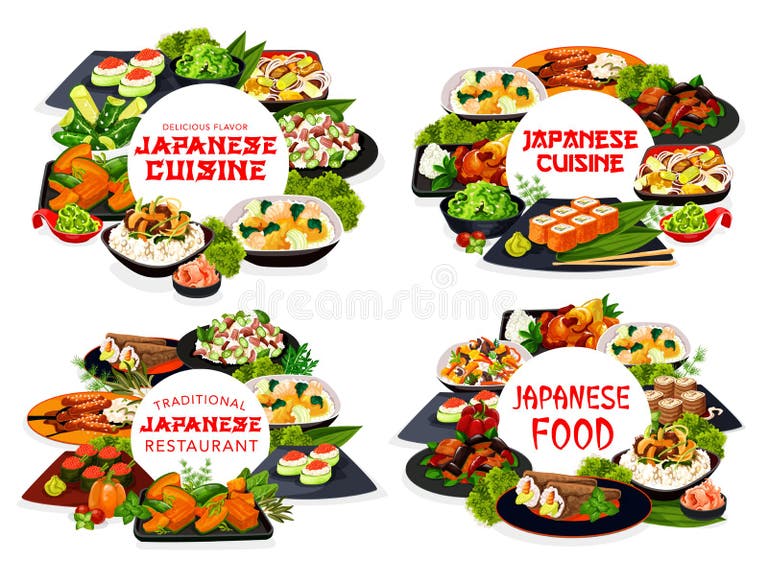 Japanese Vegetable Dishes Rice Fish Meat Stock Illustrations – 284