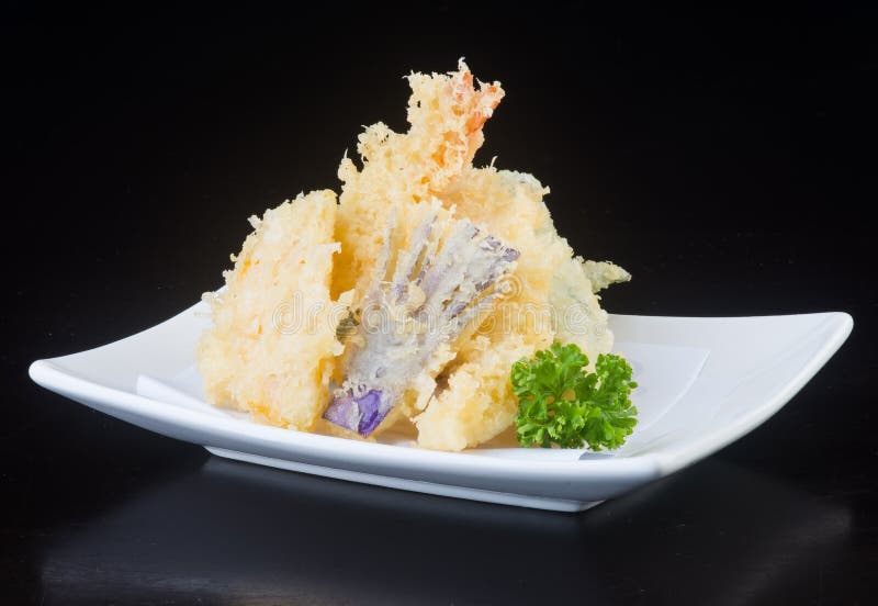 Ika Tempura, Deep Fried Sliced Squid in Japanese Dish Isolated O Stock