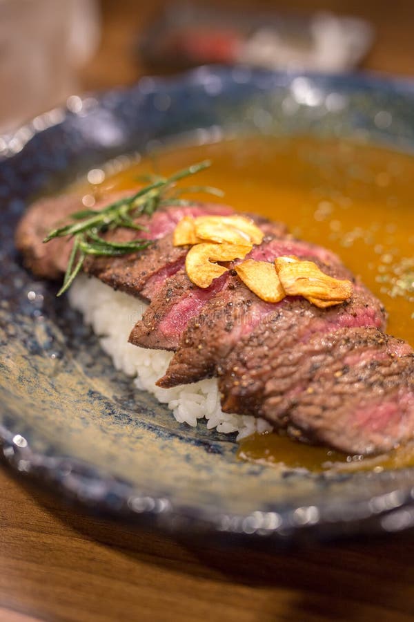 Japanese Curry Rice with Wagyu Beef in Japanese Style Restaurant Stock