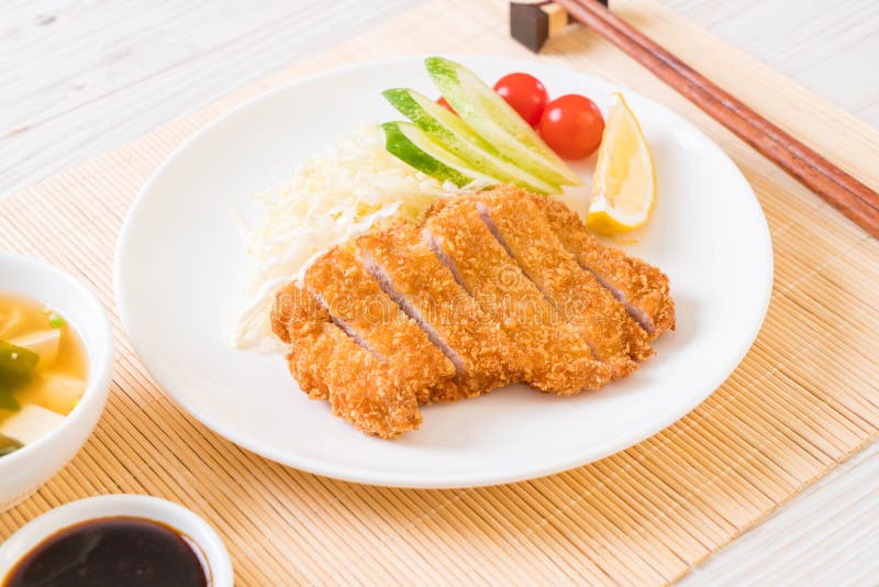 Japanese deep fried pork cutlet (tonkatsu set stock photo Japanese deep fried pork cutlet (tonkatsu set stock photo
