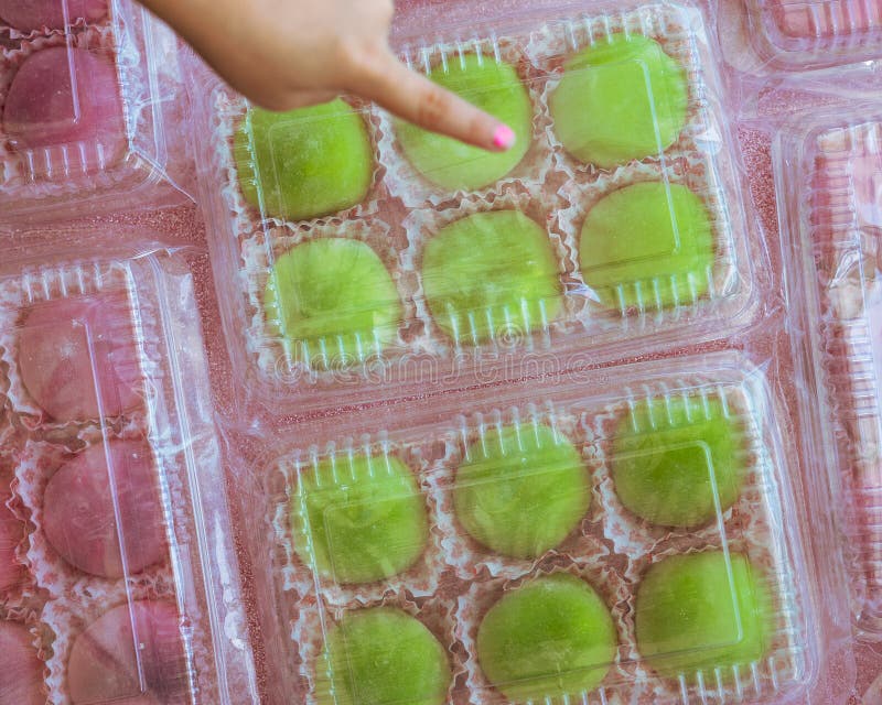 Japanese Dessert Colourful Mochi in a Clear Packging Containers Stock
