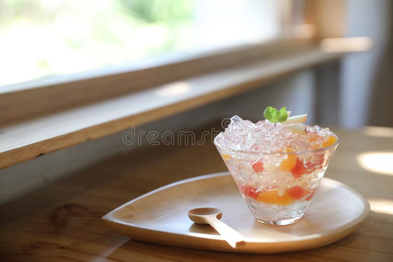 Japanese Dessert Jelly with Fruit on Wood Plate Stock Image Image of healthy, color 170802907
