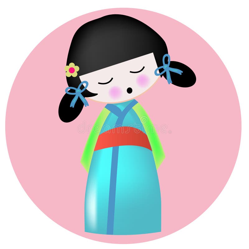 Japanese Dol asian girl vector illustration