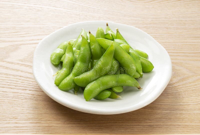 Japanese Edamame on a Plate Isolated Stock Image Image of dish, green