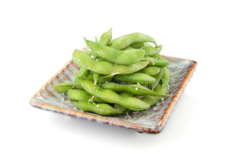 Japanese Edamame on a Plate Isolated Stock Image Image of dish, green