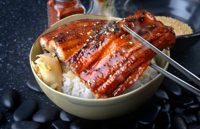 Japanese eel grilled with rice or Unagi don.