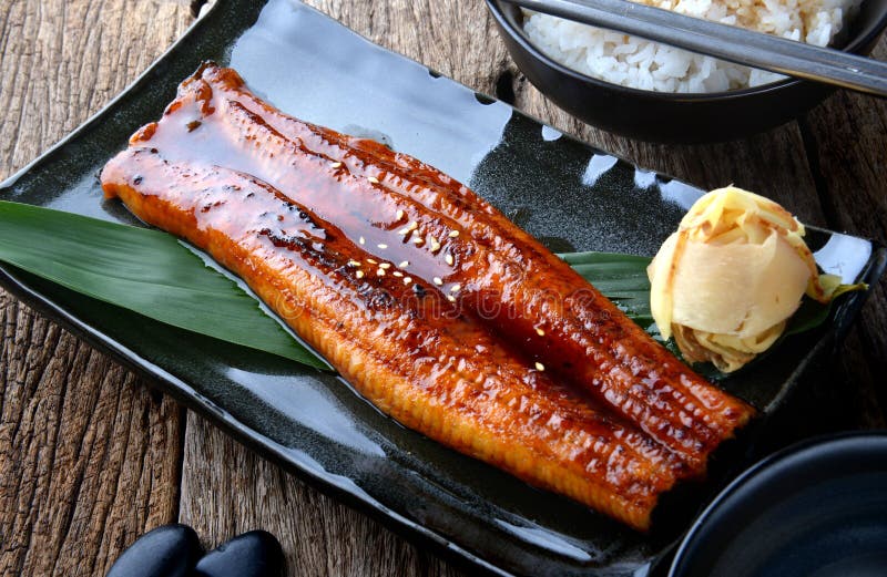 Japonés anguila a la parrilla o colocar sobre el lámina en japonés estilo estudio Encendiendo.