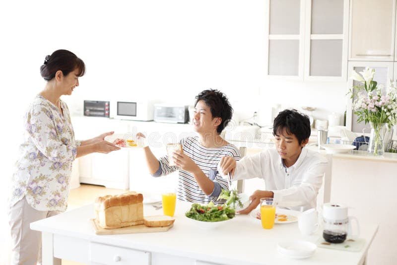 Japanese Family Breakfast, Bright Kitchen Stock Photo - Image of ...
