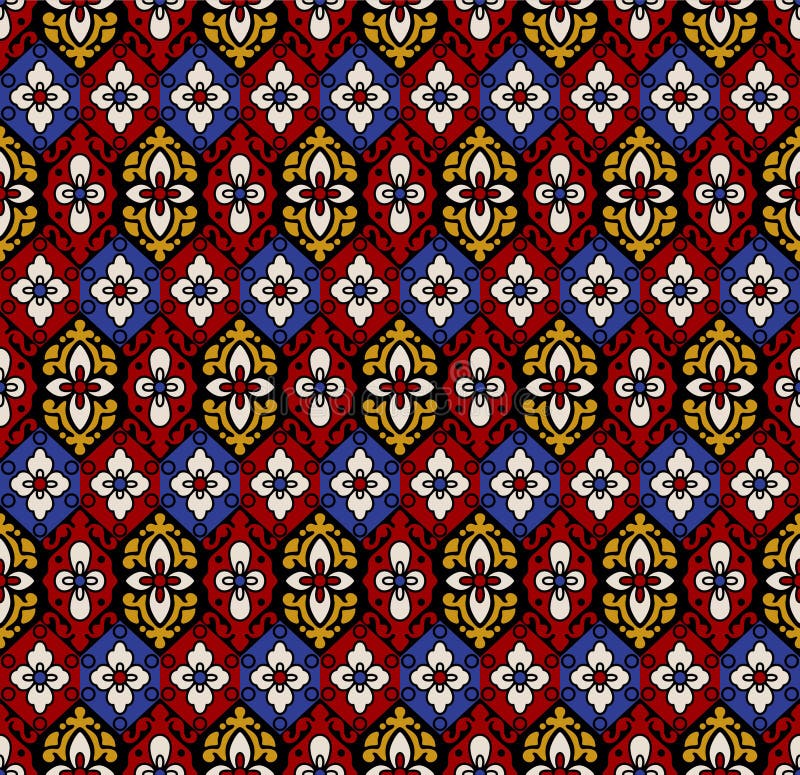 Japanese Flower Hexagon Vector Seamless Pattern stock illustration
