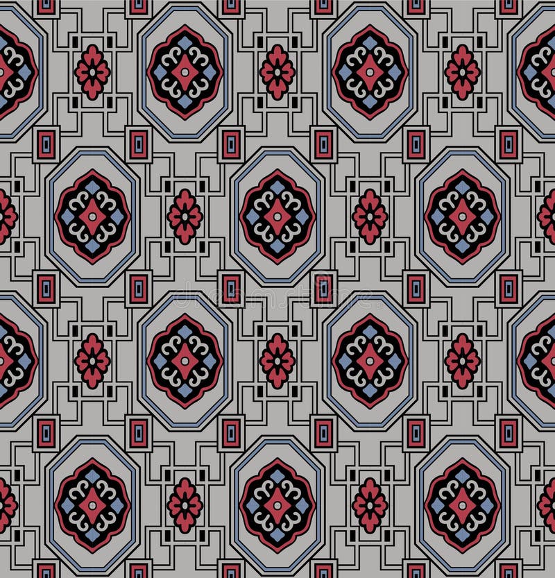 Japanese Flower Octagon Vector Seamless Pattern royalty free illustration