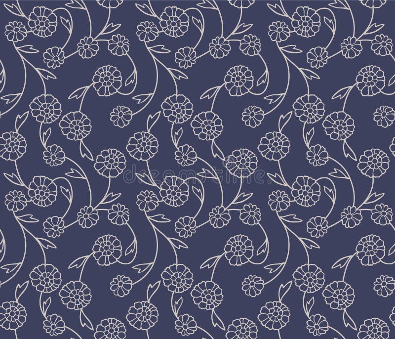 Japanese Flower Swirl Branch Vector Seamless Pattern royalty free illustration
