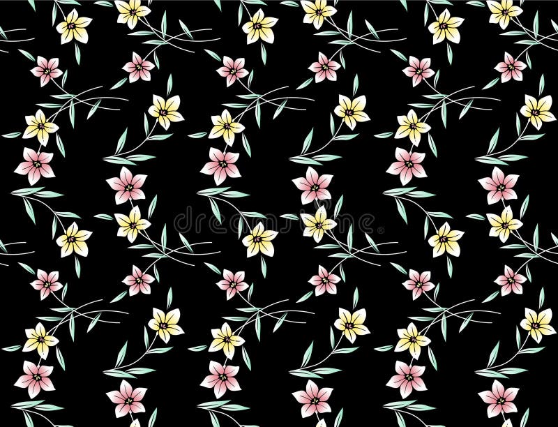 Japanese Flower Swirl Branch Vector Seamless Pattern royalty free illustration