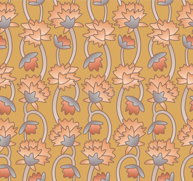 Japanese Flower Swirl Vine Vector Seamless Pattern royalty free illustration