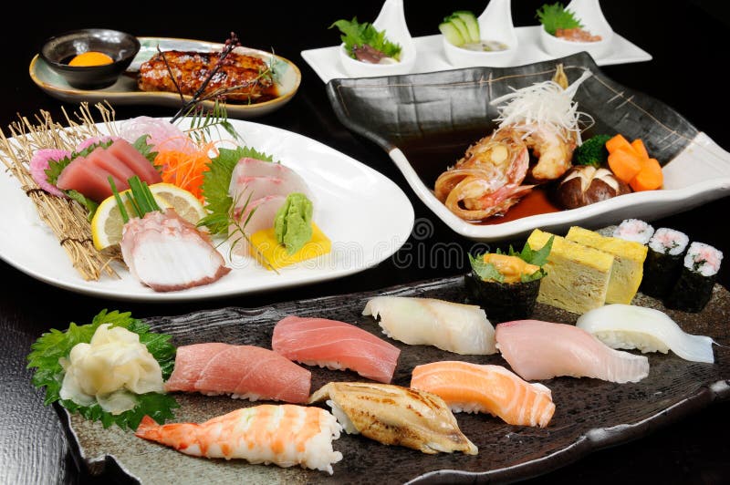 Rich japanese food restaurant on table