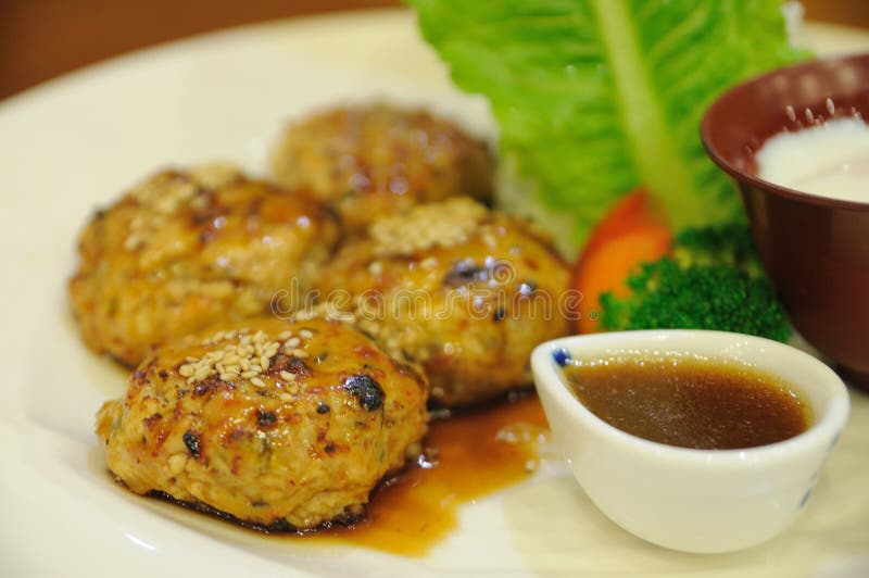 Japanese Food, Chicken Cubes Roasted with Egg and Vegetable. Stock