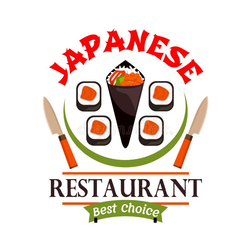japanese food restaurant icon best choice label sushi spring rolls knives oriental cuisine bar eatery menu advertising sticker 77275674