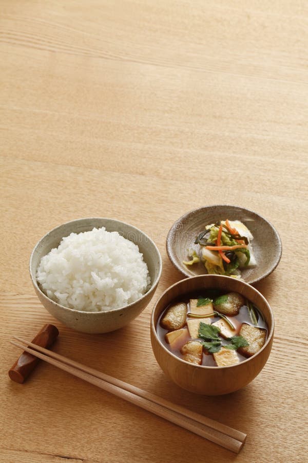 Japanese Food, Rice and Miso Soup and Side Dishes Stock Photo - Image