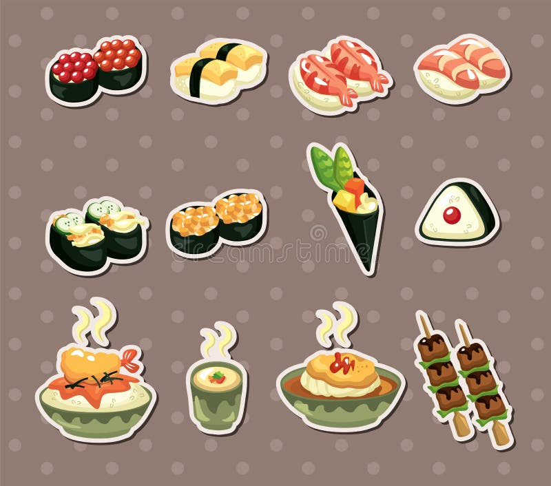 Cartoon Japanese Food Icon Set Stock Vector - Illustration of culture ...