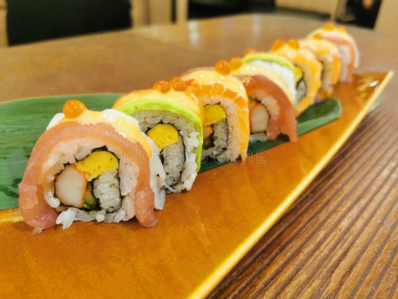 The Japanese Fresh Fish Salmon and Avocado in Sushi Roll Stock Photo Image of fresh, fish
