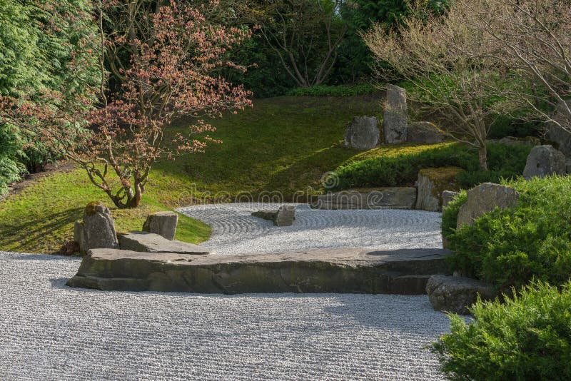 Japanese Garden Of Merging Water In Berlin Rock Garden Stock