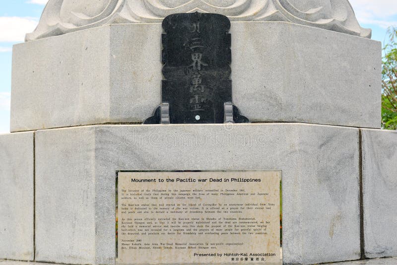 Japanese garden of peace Kan-non statue marker at Corregidor island in Cavite, Philippines