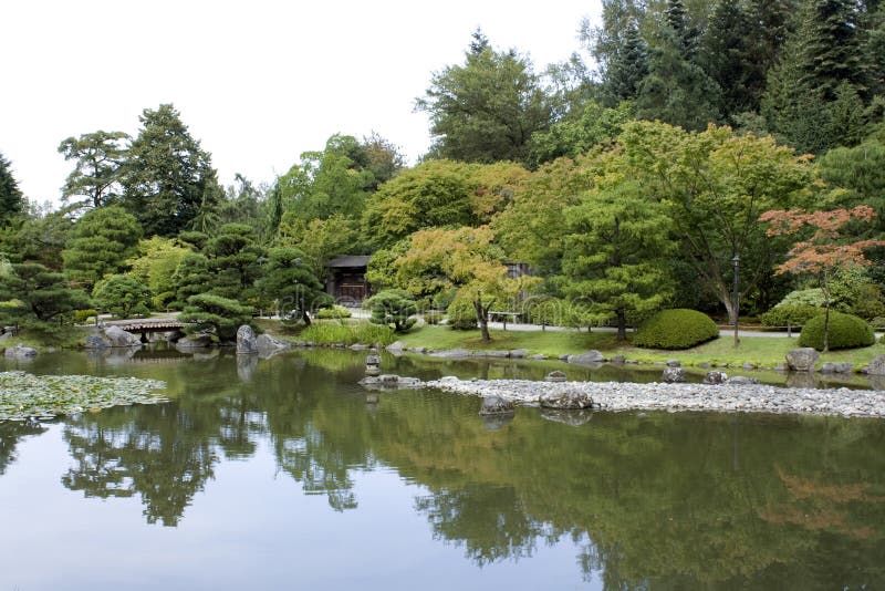 Japanese garden with a traditional gate