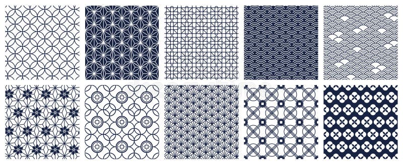 Japanese geometric patterns. Seamless oriental decorative backdrops, geometric ornamental pattern. Traditional asian vector illustration