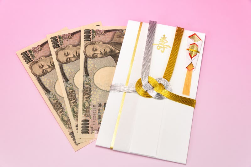 Japanese Gift Envelope and Ten Thousand Yen Bill. Stock Photo Image