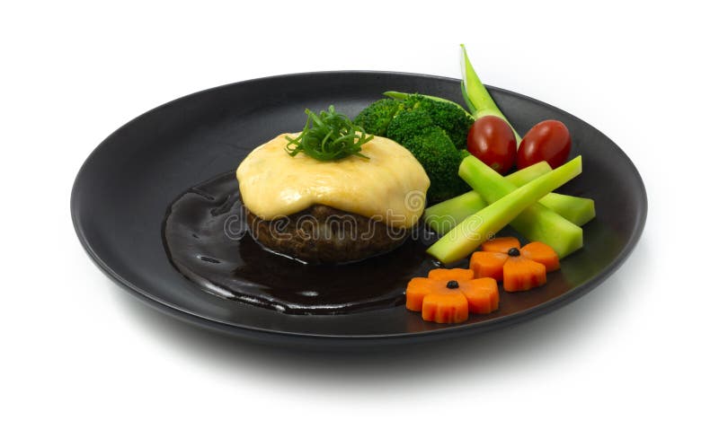 Japanese Hamburger Steak With Cheese Or Hambagu Steak Stock Photo Image Of Background Broccoli 195498480