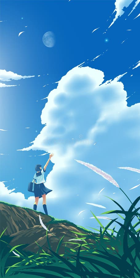 The Anime Style of a Japanese School Girl is Running Happily To Home in the  Countryside with a Zeppelin Flying in the Sky Stock Illustration -  Illustration of farmland, biplane: 258008514