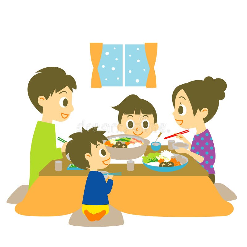 Japanese hot pot dish, family, eating, Japanese table, winter, file