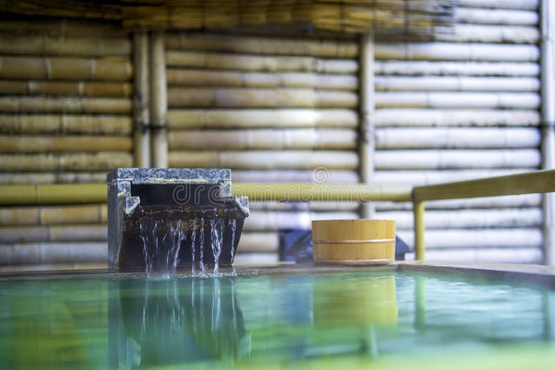 Japanese Hot Springs Onsen Natural Bath, in the Natural Healing Bamboo ...