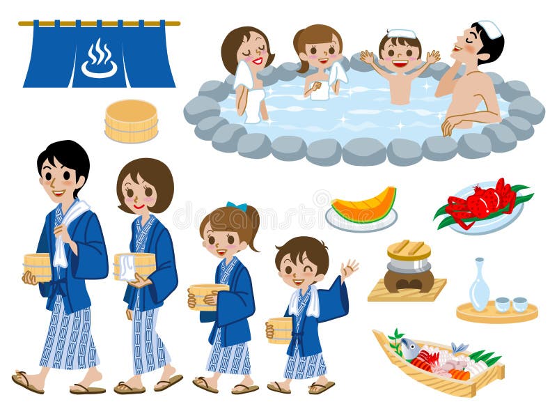 Japanese Hot Springs set,family vector illustration Japanese Hot Springs set,family vector illustration