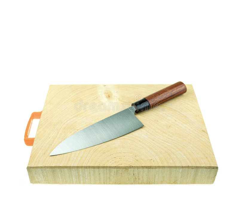 Japanese Kitchen Deba Knife And Wood Butcher Block Countertop