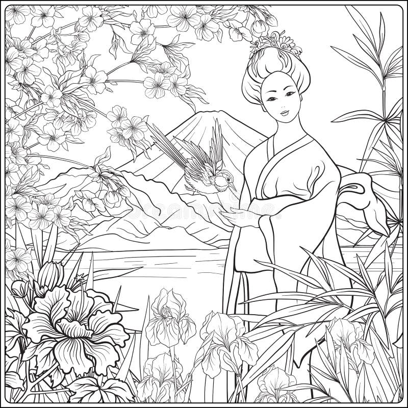 Mount Fuji Coloring Page Stock Illustrations – 37 Mount Fuji Coloring ...