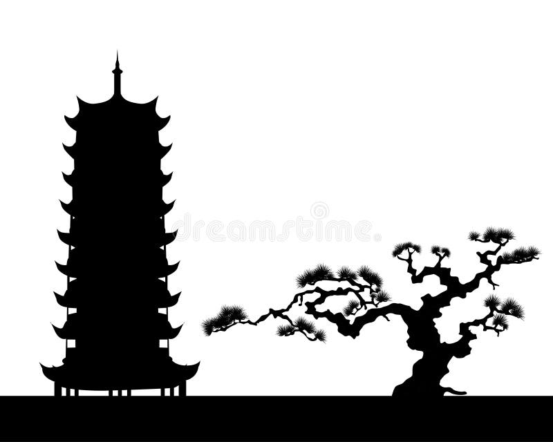 The Japanese Landscape Silhouette Vector Stock Vector - Illustration of