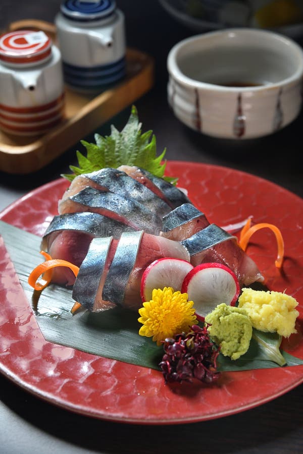 Japanese Mackerel Fish Sashimi Platter Stock Image Image of japan