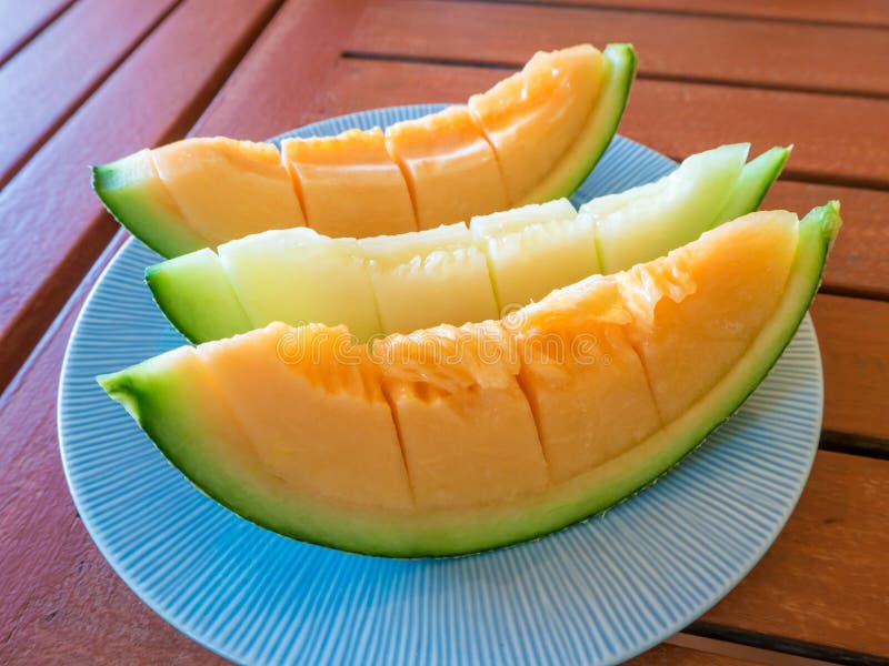 Slice of Japanese Melon on Dish Stock Image Image of summer, slice